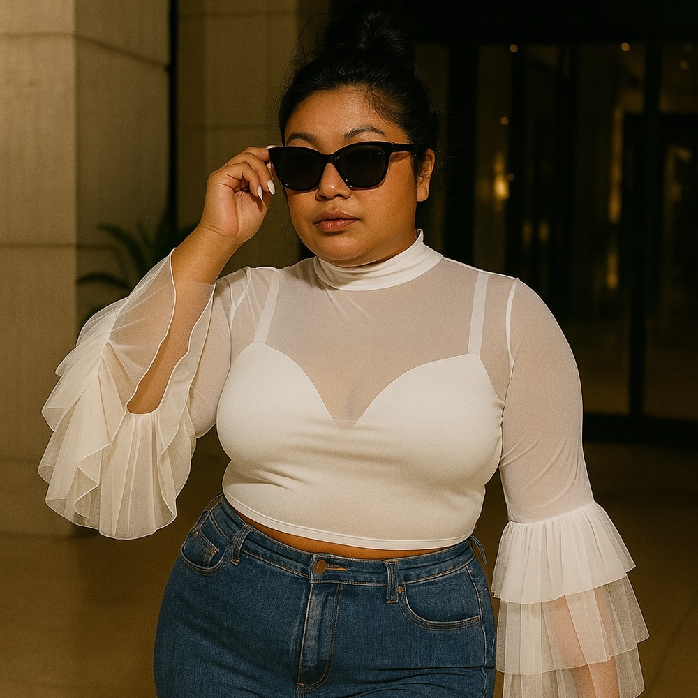 Sheer white crop top played